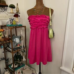 Vintage Y2K Kidcore OP Pink Ruffled Strapless Tube Mini Dress Coverup